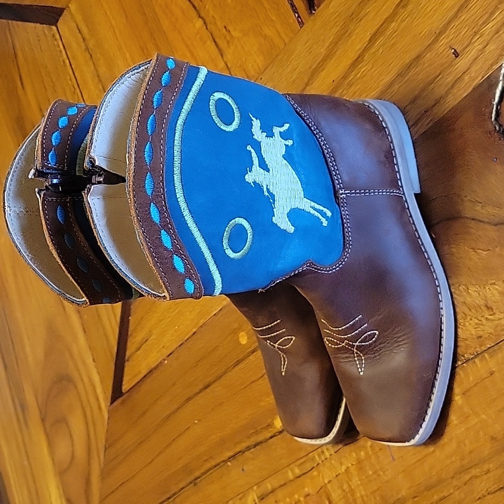 Shea Baby Kids Brown and Blue Cowboy Boots Size 12